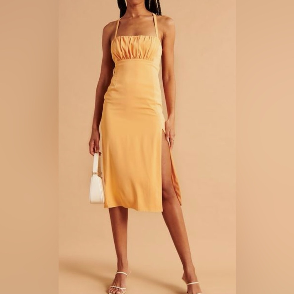 Abercrombie Ruched Satin Midi Dress